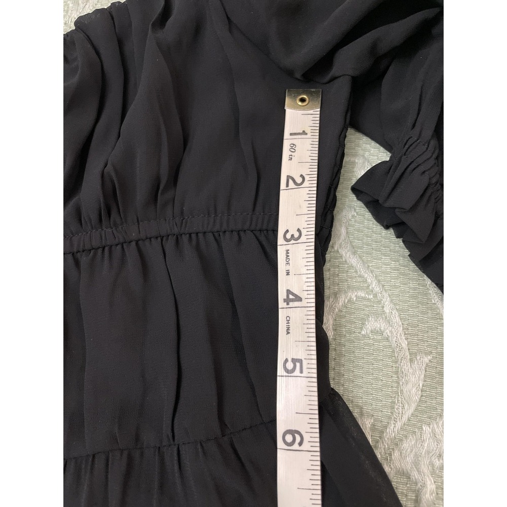 Hollister Dress Womens XS Black Puff Sleeve Smocked Babydoll Mini Ruffle Hem - Picture 14 of 16
